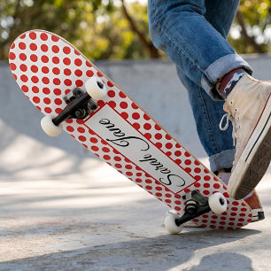 Skate Branco clássico Pontos vermelhos   Nome personaliz