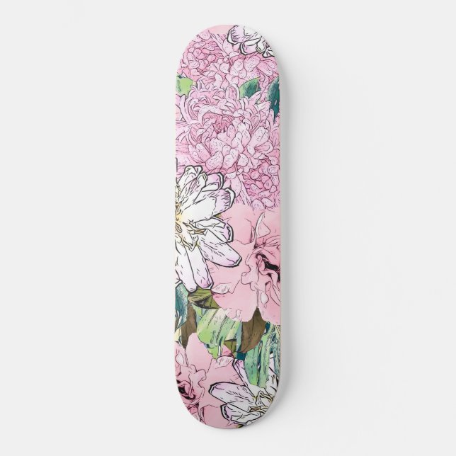 Skate Brilhante, Brilhante, Rosa e Branco Ilustração Flo (Frente)