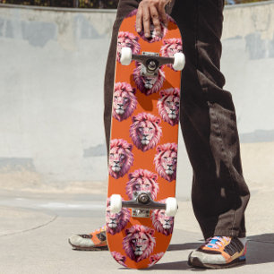 Skate Cabeça de Leão Rosa Design de Padrão de Animal Lar
