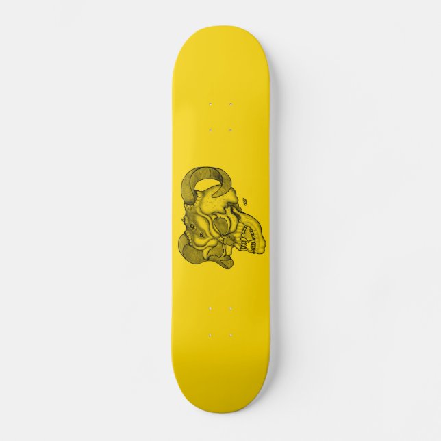 Skate Cabeça do Demônio Negro e Design Amarelo (Frente)