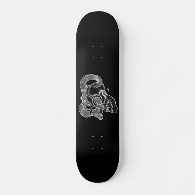 Skate Cabeça do Demônio Negro e Design Branco (Frente)