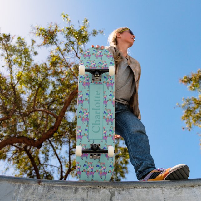 Skate Cabras Coloridas Personalizadas Verde Turquesa (Ao ar livre 1)