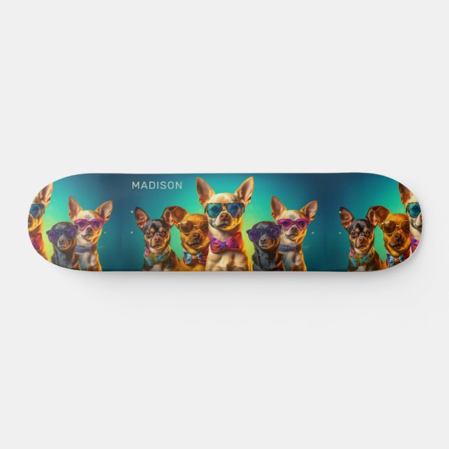 Skate Cachorros Engraçados com Nome Personalizado (Horz)