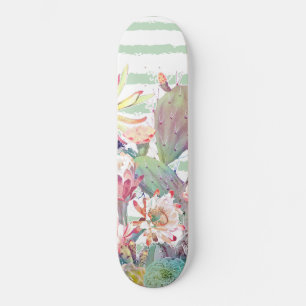 Skate Cacto de aquarelas, design de listras e flores