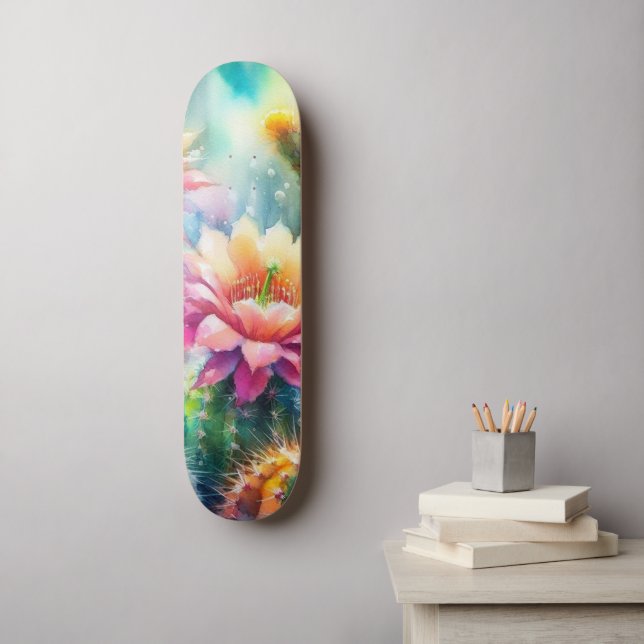 Skate Cactos Suculentos de Flutuação de Aquarelas (Arte de parede)
