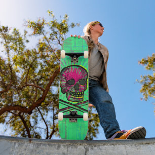 Skate Calavera Mexicana Raio Verde Arte Grunge Crânio