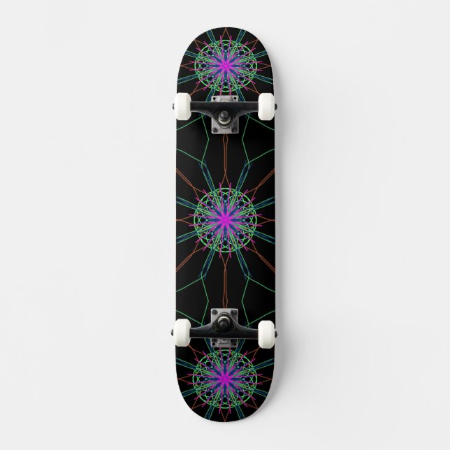 Skate Caleidoscópio Mandala Arte Preta Pia (Frente)