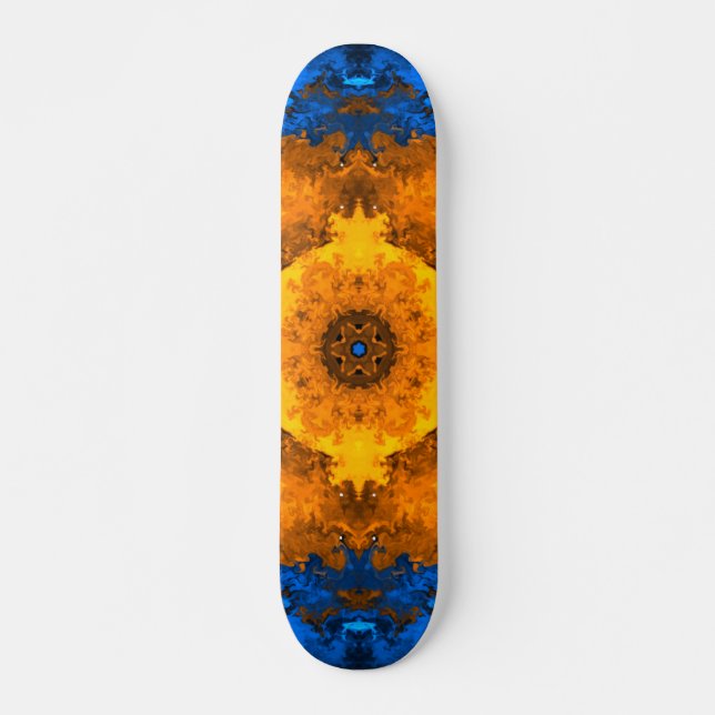 Skate Caleidoscópio Psicodélico Flor Amarelo e Azul (Frente)