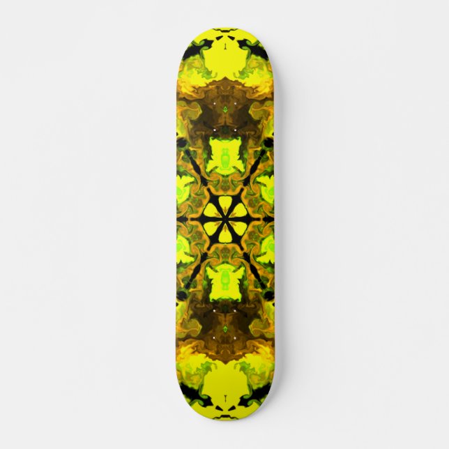 Skate Caleidoscópio Psicodélico Flor Amarelo e Verde (Frente)
