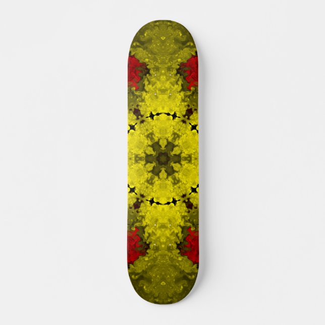 Skate Caleidoscópio Psicodélico Flor Vermelho e Amarelo (Frente)