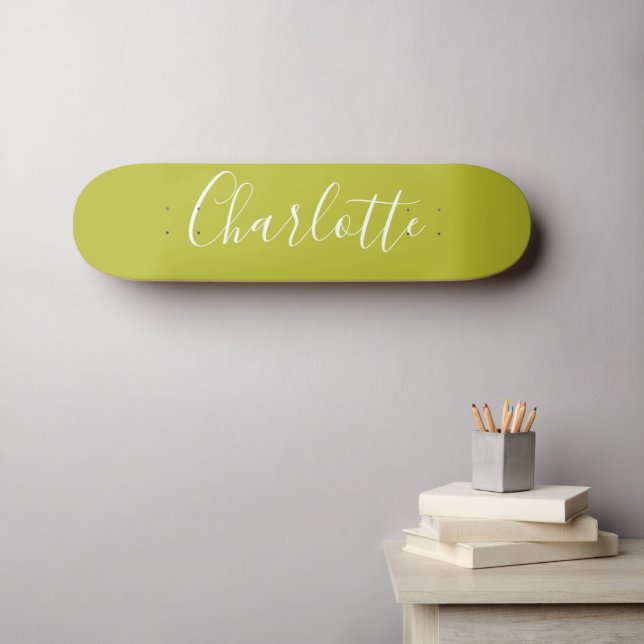 Skate Caligrafia Personalizada Chic Nome Lime Chartreuse (Arte de parede (Horz))