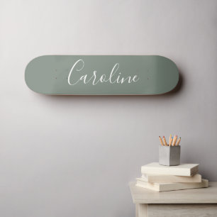 Skate Caligrafia Personalizada Chic Nome Verde Sage