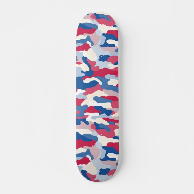 Skate Camuflagem Azul e Branco Vermelho (Frente)