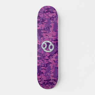 Skate Camuflagem Digital Cor-de-rosa com Sinal Zodiac do