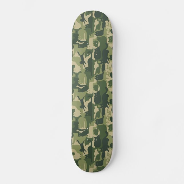 Skate Camuflagem Gatos Padrão Exército Gatinhos Verdes C (Frente)