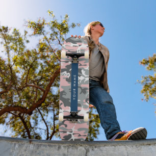 Skate Camuflagem rosa e Cinza Seu nome Personaliza