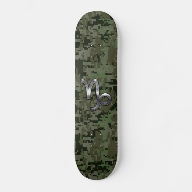 Skate Capricorn Zodiac Símbolo Woodland Camouflage (Frente)