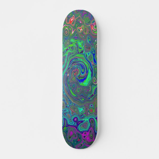 Skate Cartela Trippy Chartreuse e Azul Líquido Retro (Frente)