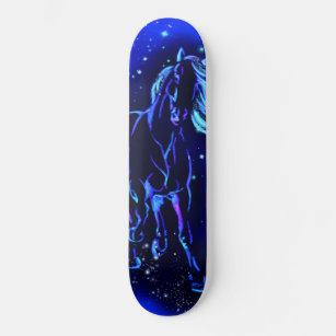 Skate Cavalo Azul Neon Correndo À Lua Noite