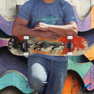 Skate Cavalo Branco Galopante em Pôr-do-Sol Ardente, Ret