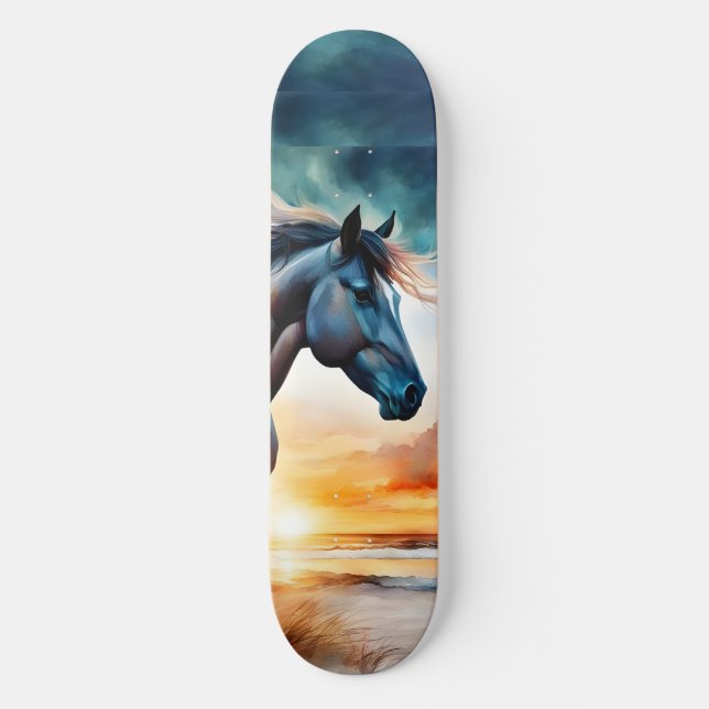 Skate Cavalo Selvagem sobre Duna Cinzenta no Sunset (Frente)