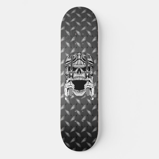 Skate Caveira Biker Dois Revolvedores Placa Diamante (Frente)