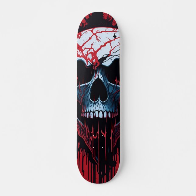 Skate Caveira Branca, Vermelho e Preto - Numb-Skulls Des (Frente)