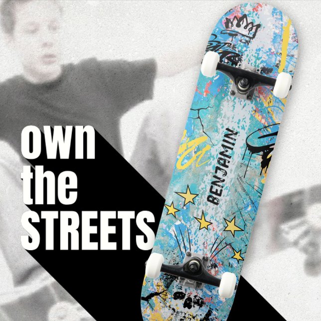 Skate Caveira de Grafite Urbano Bold Vibrant (Bold Vibrant Urban Graffiti Skull Skateboard ©Susanne Sachers - Sunny Wanderlust 🌞✈️)