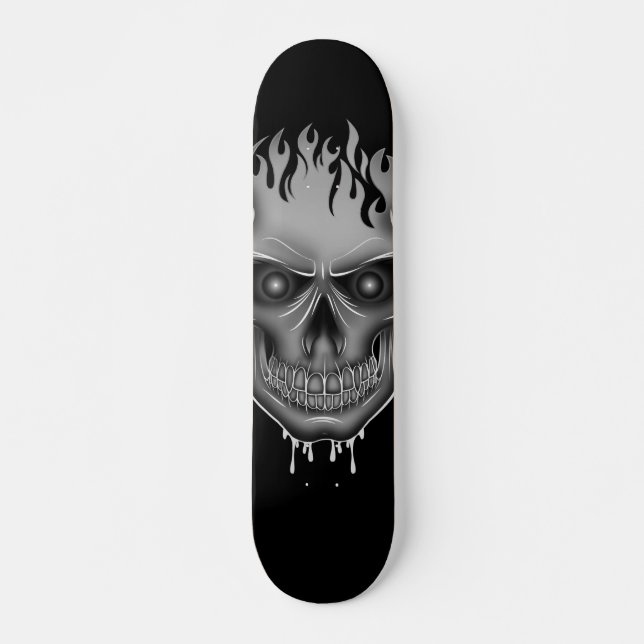 Skate Caveira Flame - Prateado (Frente)