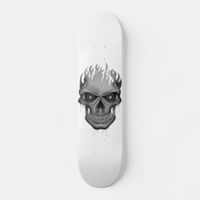 Skate Caveira Flame - Prateado (Frente)