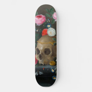 Skate Caveira Gótica e Rosas Funky Dark Grunge
