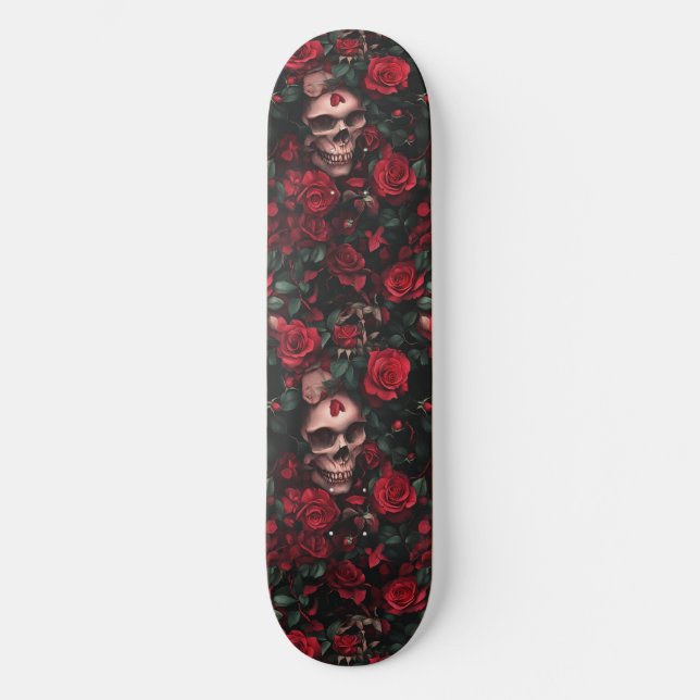 Skate Caveira Gótica gótico e Rosas Macabre (Frente)