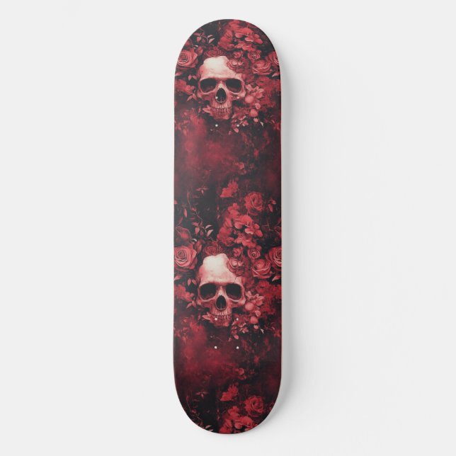 Skate Caveira Gótica gótico e Rosas Macabre (Frente)