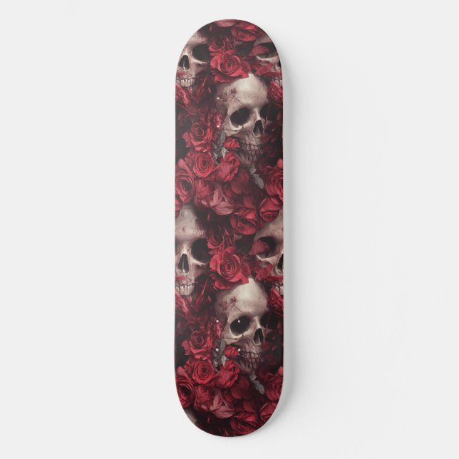 Skate Caveira Gótica gótico e Rosas Macabre (Frente)