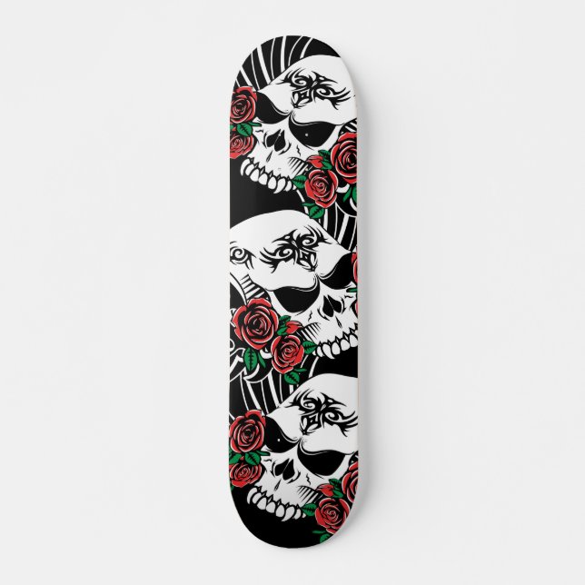 Skate Caveira Tribal com Rosas (Frente)