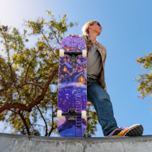 Skate Cena de aldeia de árvore nevada da fantasia de inv