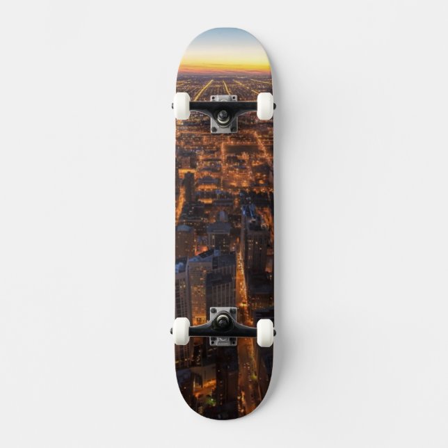 Skate Centro de Chicago no por do sol (Frente)