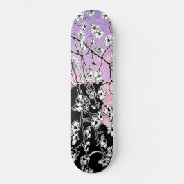 Skate Cereja Negra Gato Floral Céu Rosa Sol