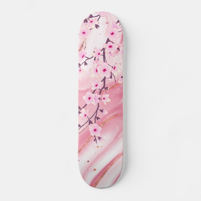 Skate Cerejeira Rosa Blossomo Marble Fundo Floral (Frente)