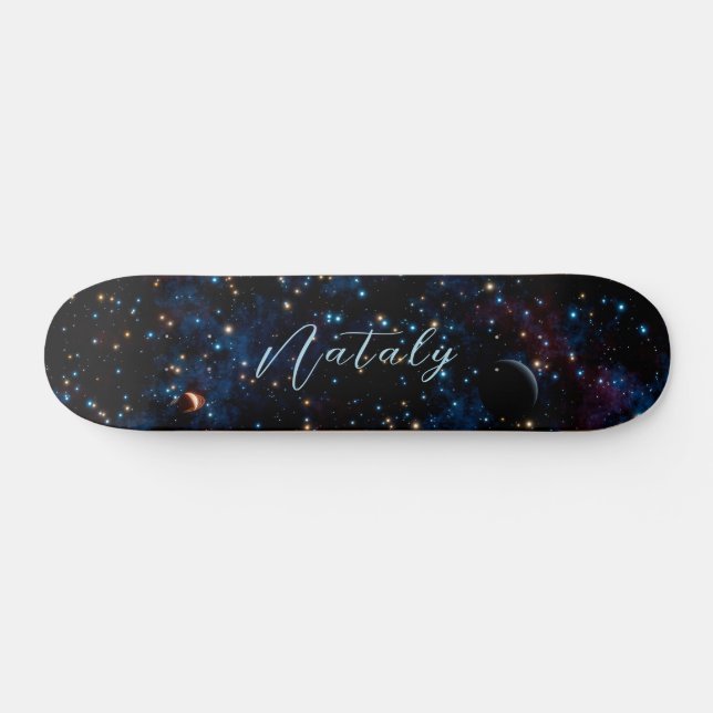 Skate Céu noturno com estrelas e planetas personalizados (Horz)