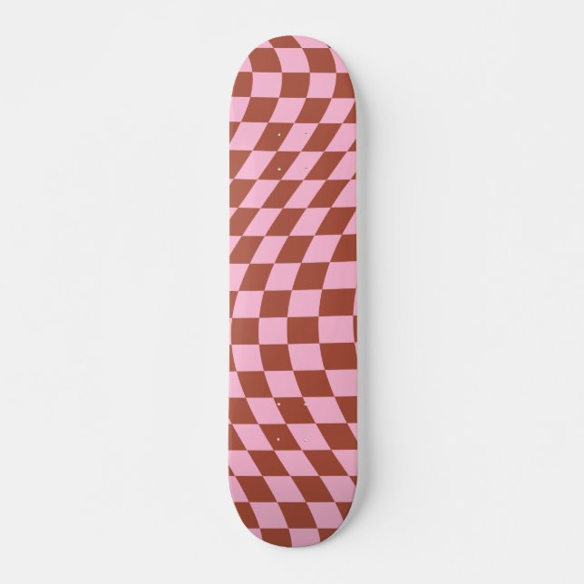 Skate Checkboard Cor-De-Rosa E Marrom Do Padrão De Verif (Frente)