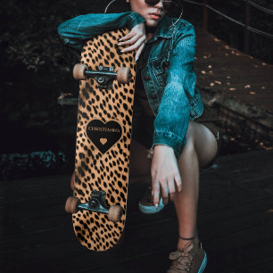 Skate Cheetah Impressão Pattern Tan Brown & Black Heart