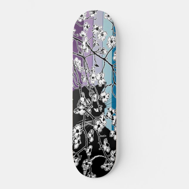 Skate Cherry Blossom Black Cat Floral Stripes Purple (Frente)