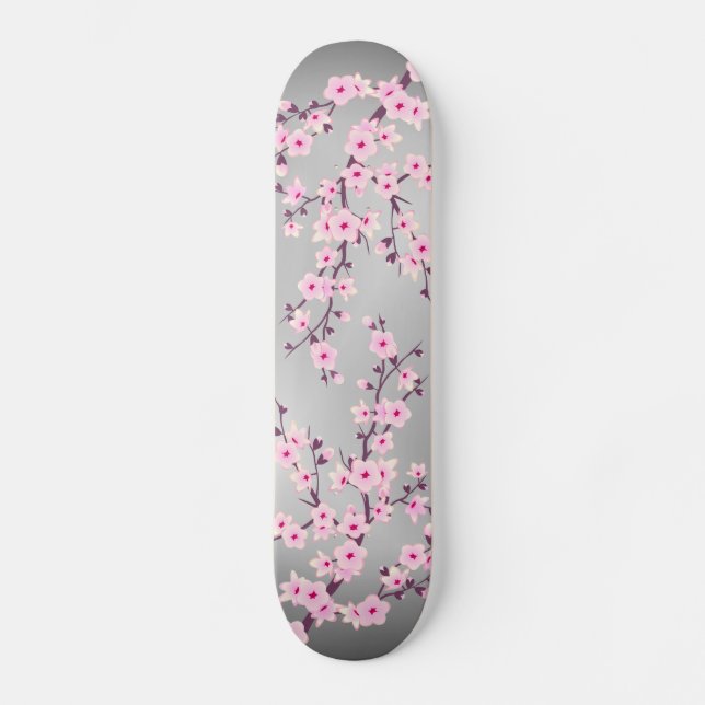Skate Cherry Blossom Cinza Rosa Ásia Floral (Frente)