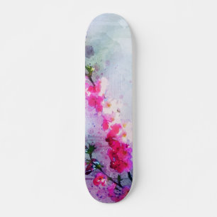Skate Cherry Blossom Watercolor Art