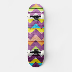 Skate Chevron Colorido de Madeira Abstrato #4