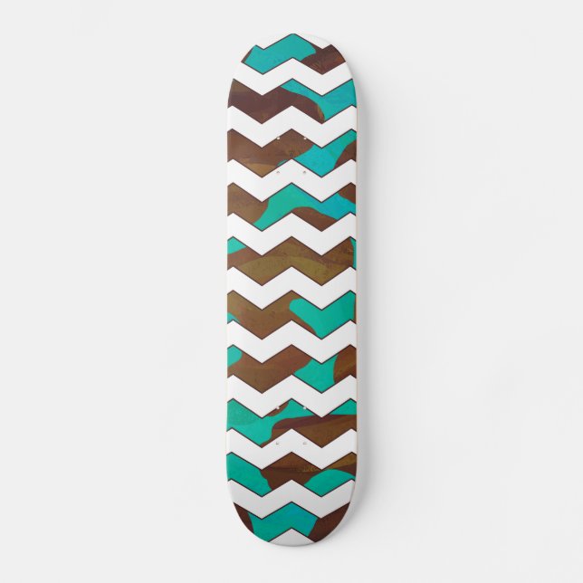 Skate Chevron Cow Brown e Teal Impressão (Frente)