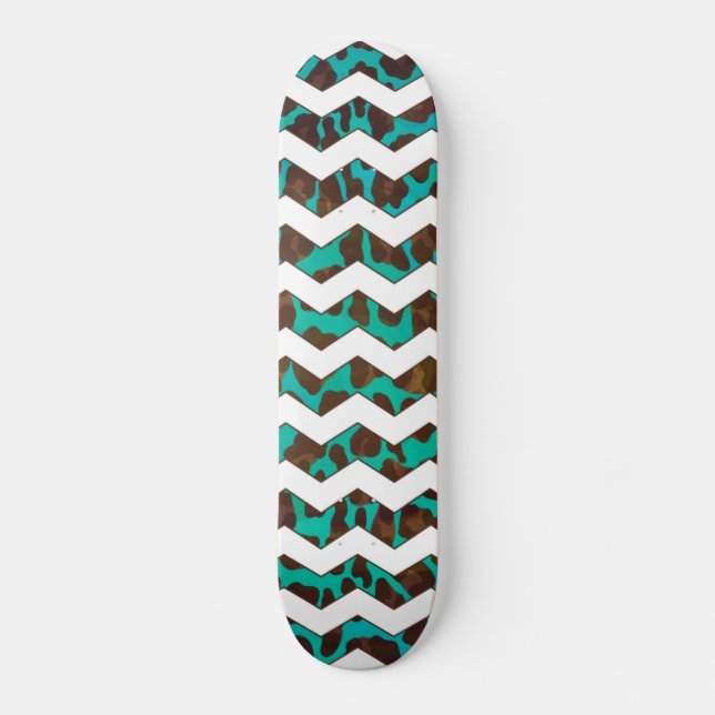 Skate Chevron Leopard Brown e Teal Impressão (Frente)