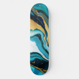 Skate Chic Elegante azul esverdeado dourado Faux Marble