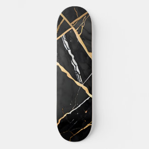 Skate Chic Elegante negro ouro amarelo Faux Marble